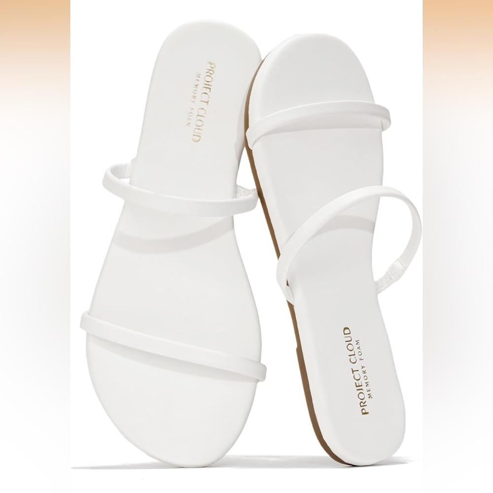 Project Cloud White Minimal Leather Slide Sandals